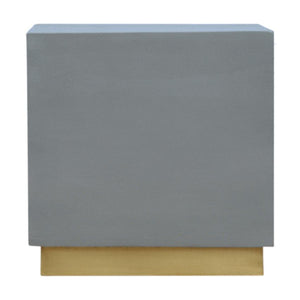 Cement-Effect Mango Wood Footstool | Brass-Finish Base