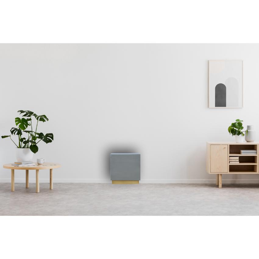 Cement-Effect Mango Wood Footstool | Brass-Finish Base