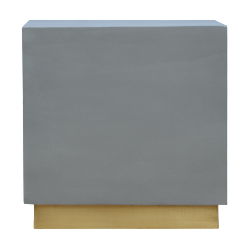 Cement-Effect Mango Wood Footstool | Brass-Finish Base