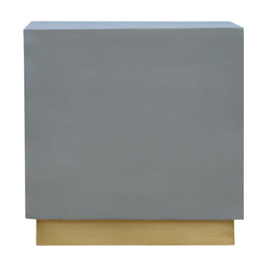 Cement-Effect Mango Wood Footstool | Brass-Finish Base