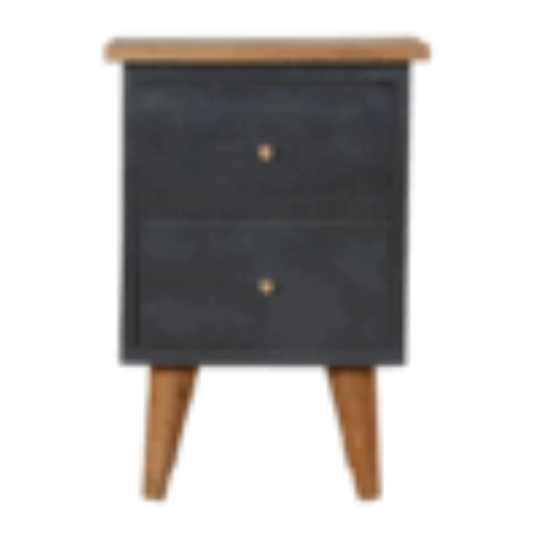 Charcoal Black Hand-Painted Bedside Table | Solid Mango Wood | Artisan Pattern | Bedroom Storage