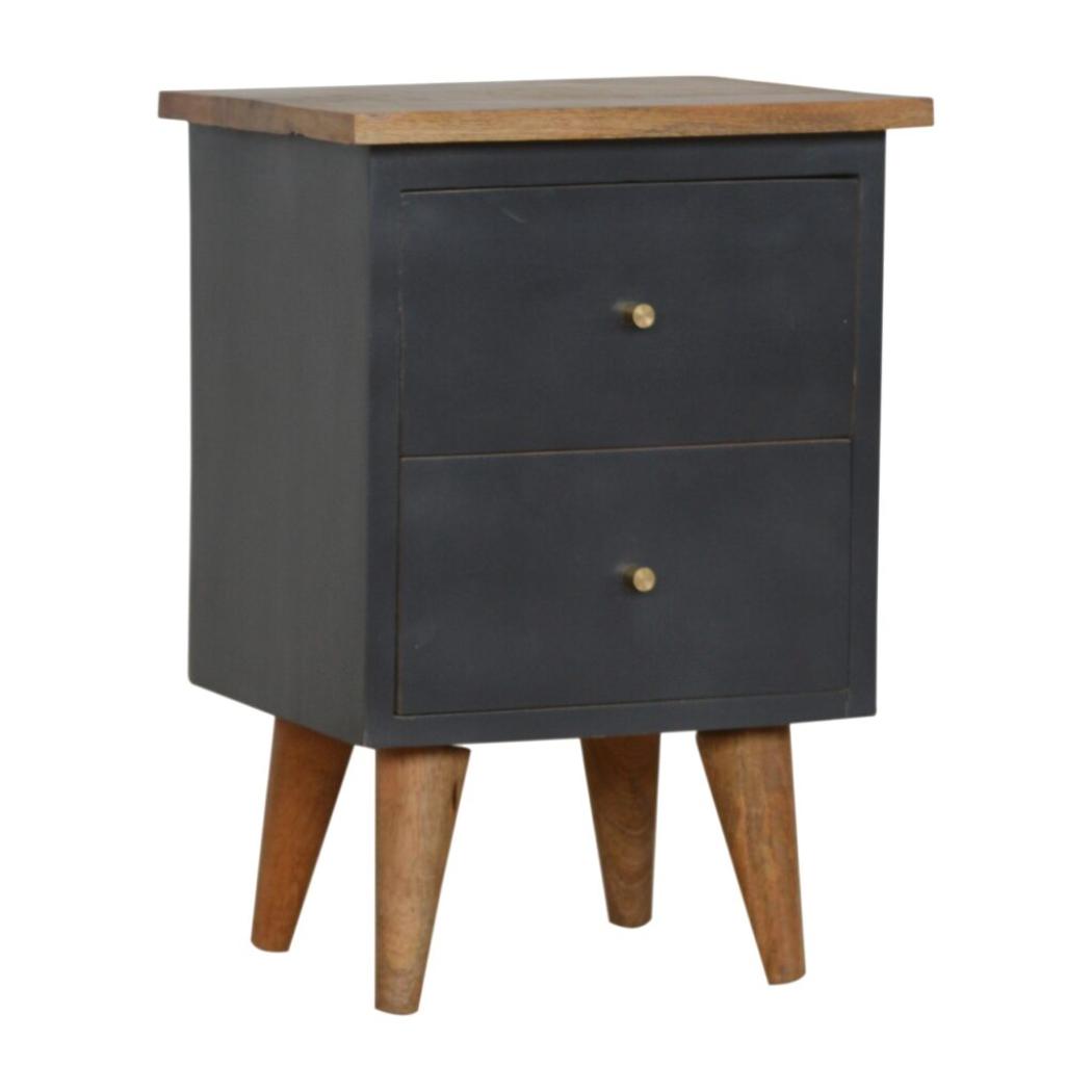 Charcoal Black Hand-Painted Bedside Table | Solid Mango Wood | Artisan Pattern | Bedroom Storage