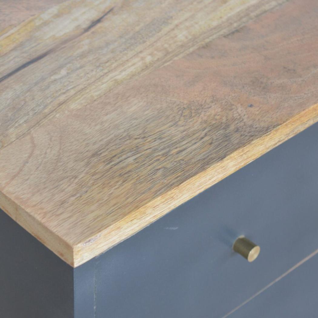 Charcoal Black Hand-Painted Bedside Table | Solid Mango Wood | Artisan Pattern | Bedroom Storage