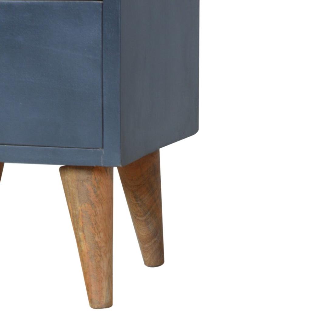 Charcoal Black Hand-Painted Bedside Table | Solid Mango Wood | Artisan Pattern | Bedroom Storage