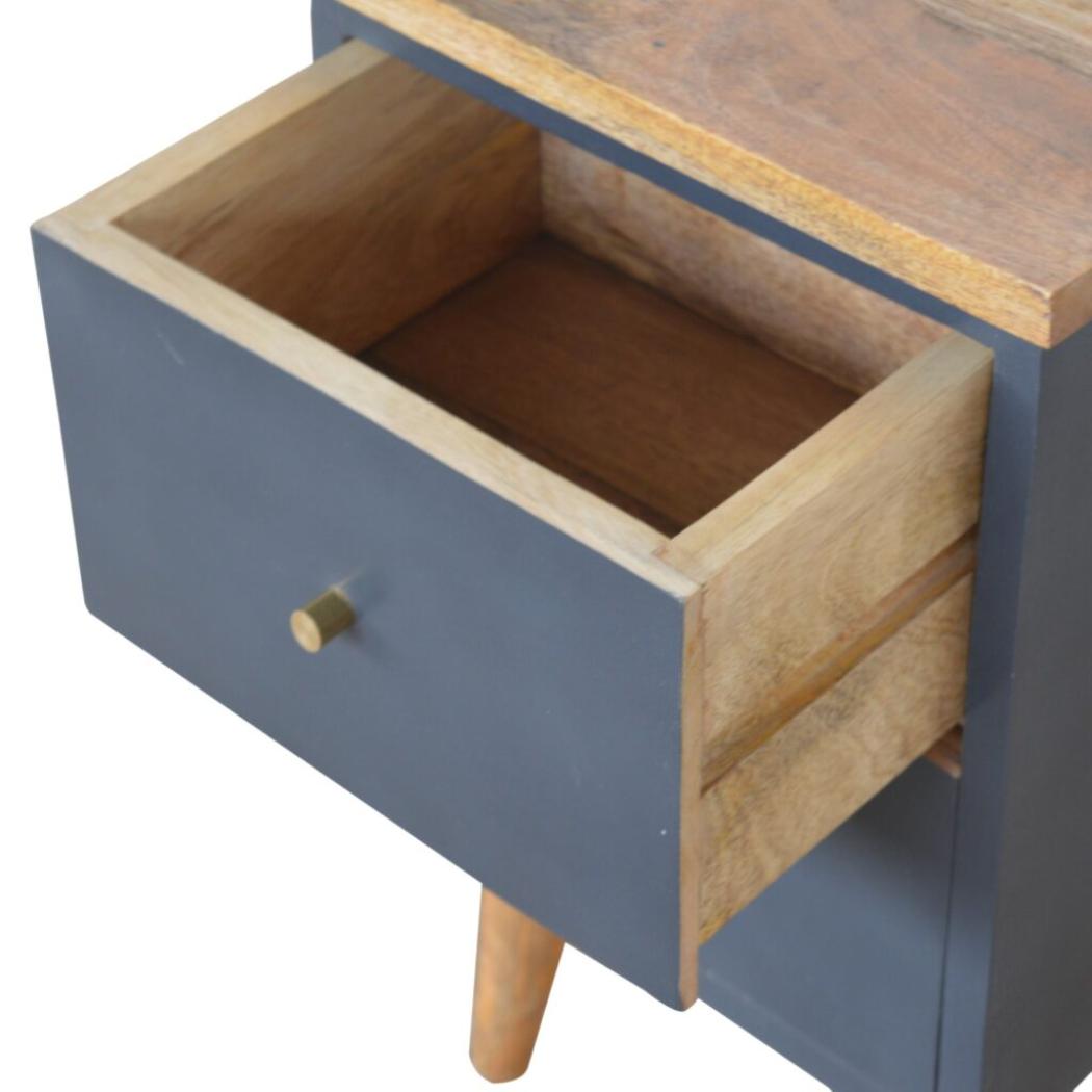 Charcoal Black Hand-Painted Bedside Table | Solid Mango Wood | Artisan Pattern | Bedroom Storage