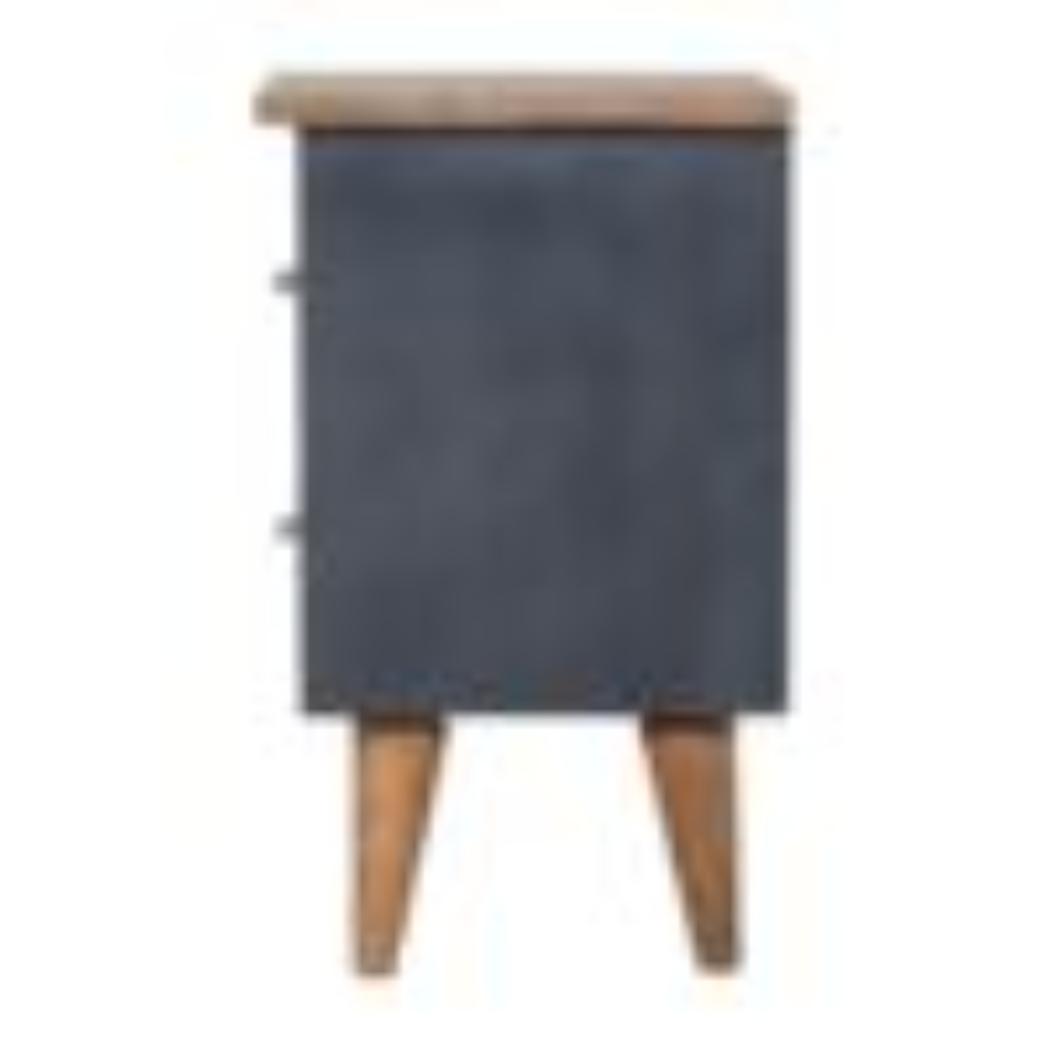 Charcoal Black Hand-Painted Bedside Table | Solid Mango Wood | Artisan Pattern | Bedroom Storage
