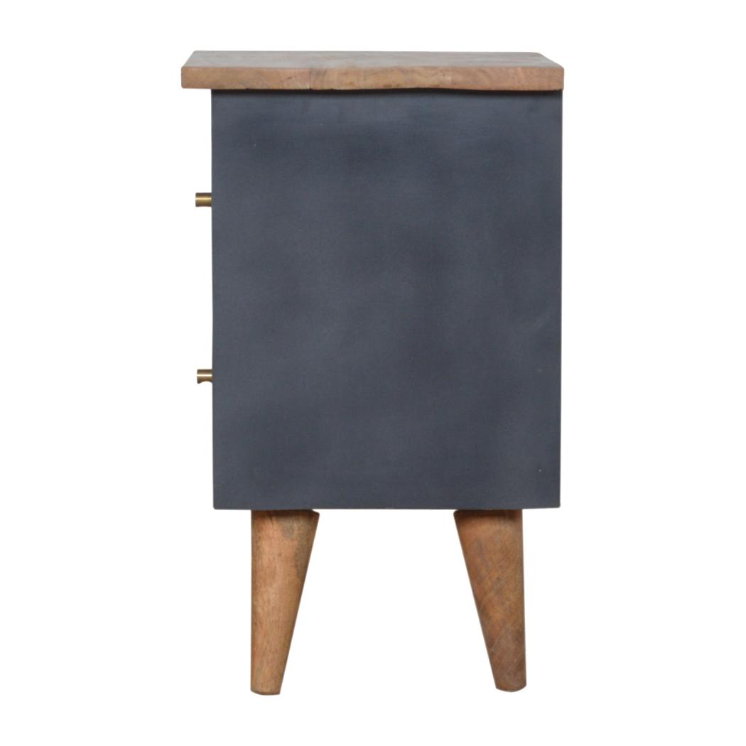 Charcoal Black Hand-Painted Bedside Table | Solid Mango Wood | Artisan Pattern | Bedroom Storage