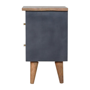 Charcoal Black Hand-Painted Bedside Table | Solid Mango Wood | Artisan Pattern | Bedroom Storage