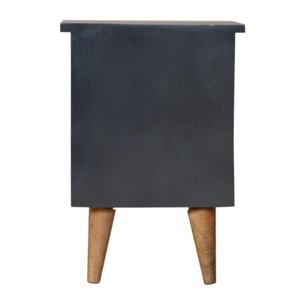 Charcoal Black Hand-Painted Bedside Table | Solid Mango Wood | Artisan Pattern | Bedroom Storage