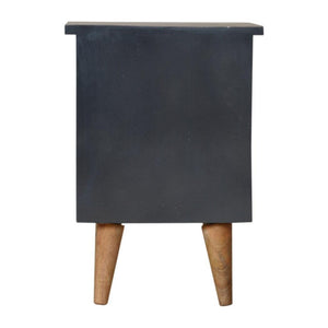 Charcoal Black Hand-Painted Bedside Table | Solid Mango Wood | Artisan Pattern | Bedroom Storage