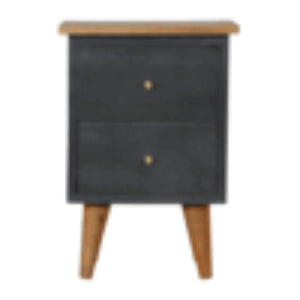 Charcoal Black Hand-Painted Bedside Table | Solid Mango Wood | Artisan Pattern | Bedroom Storage