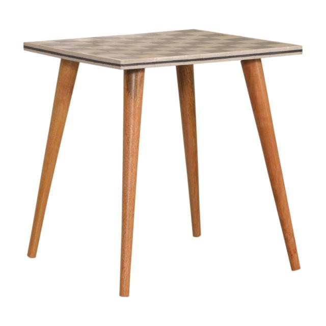 Checkered End Table | Solid Mango Wood | Oak Finish | Nordic Style