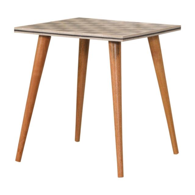 Checkered End Table | Solid Mango Wood | Oak Finish | Nordic Style