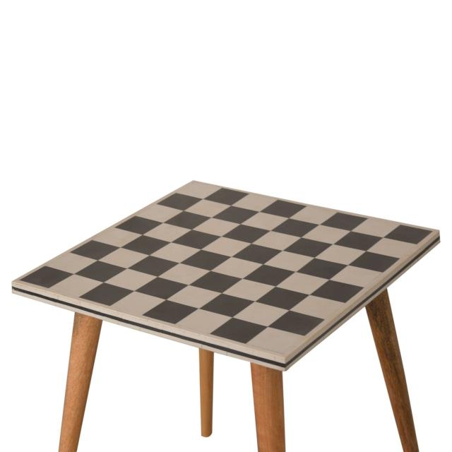 Checkered End Table | Solid Mango Wood | Oak Finish | Nordic Style