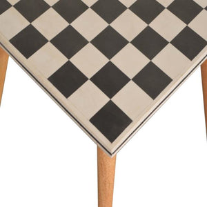 Checkered End Table | Solid Mango Wood | Oak Finish | Nordic Style