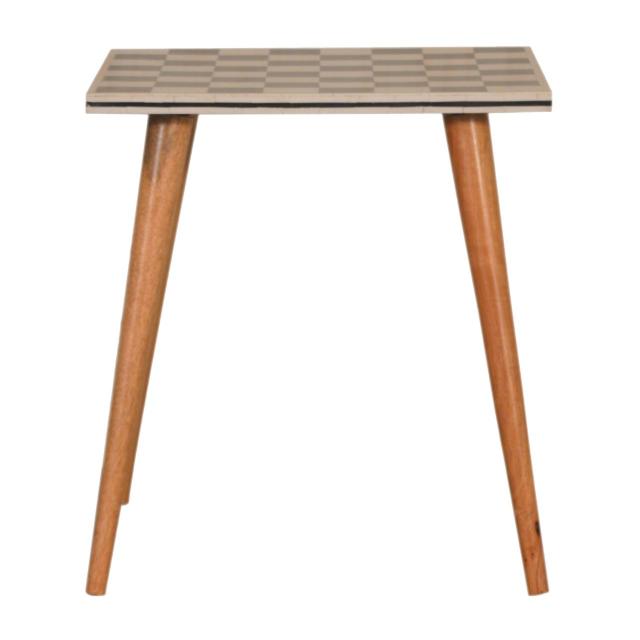 Checkered End Table | Solid Mango Wood | Oak Finish | Nordic Style