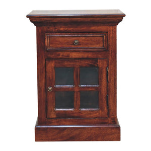 Cherry Glazed Door Bedside Table | Enclosed Bedroom Storage | Warm Finish