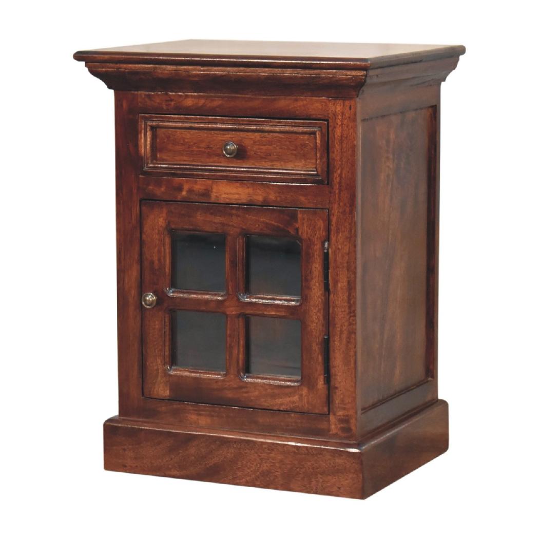 Cherry Glazed Door Bedside Table | Enclosed Bedroom Storage | Warm Finish