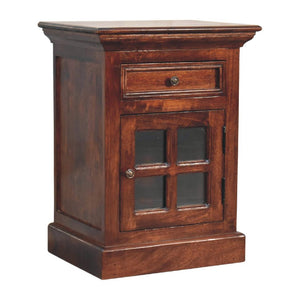 Cherry Glazed Door Bedside Table | Enclosed Bedroom Storage | Warm Finish