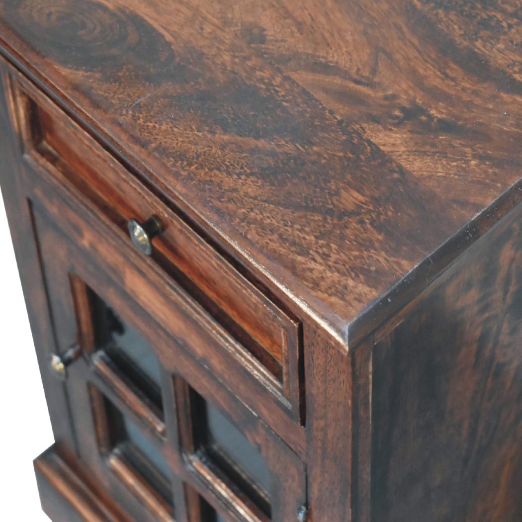 Cherry Glazed Door Bedside Table | Enclosed Bedroom Storage | Warm Finish