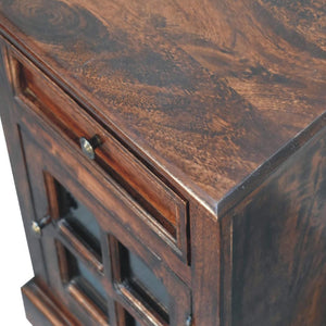Cherry Glazed Door Bedside Table | Enclosed Bedroom Storage | Warm Finish