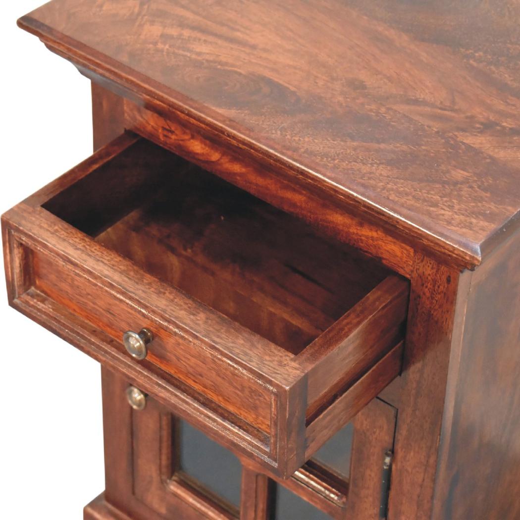Cherry Glazed Door Bedside Table | Enclosed Bedroom Storage | Warm Finish