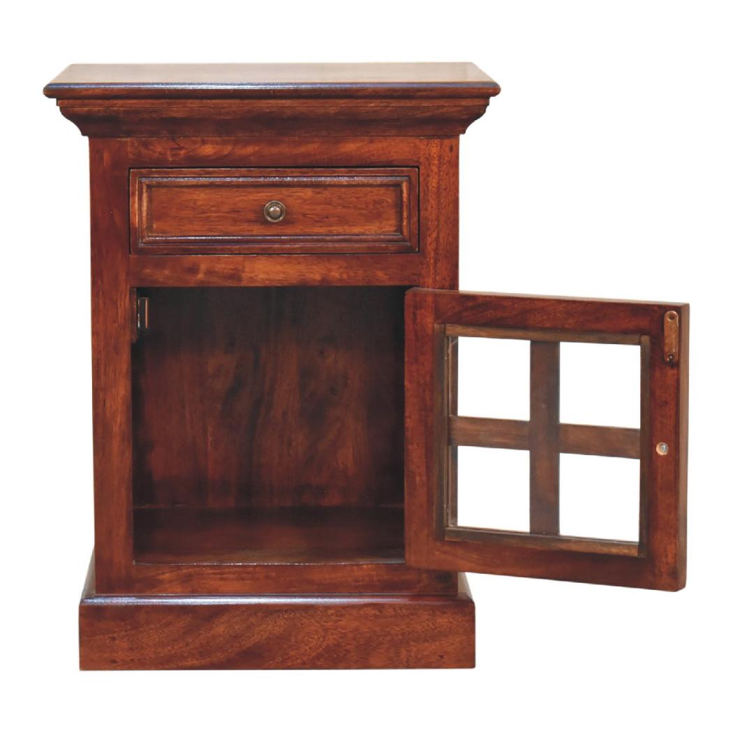 Cherry Glazed Door Bedside Table | Enclosed Bedroom Storage | Warm Finish