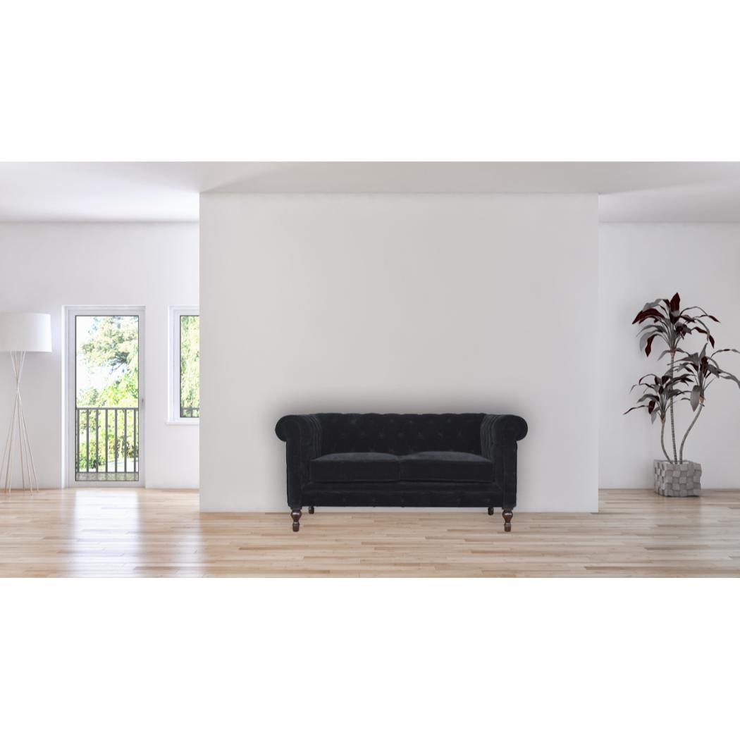 Chesterfield 2 Seater Sofa | Black Cotton Velvet Upholstery | Classic Living Room Furniture