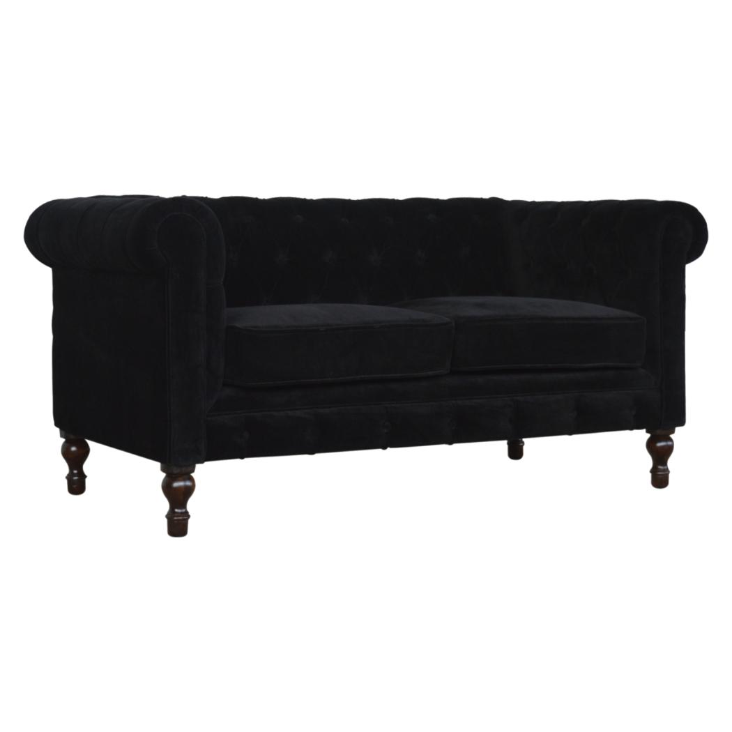 Chesterfield 2 Seater Sofa | Black Cotton Velvet Upholstery | Classic Living Room Furniture