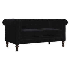 Chesterfield 2 Seater Sofa | Black Cotton Velvet Upholstery | Classic Living Room Furniture