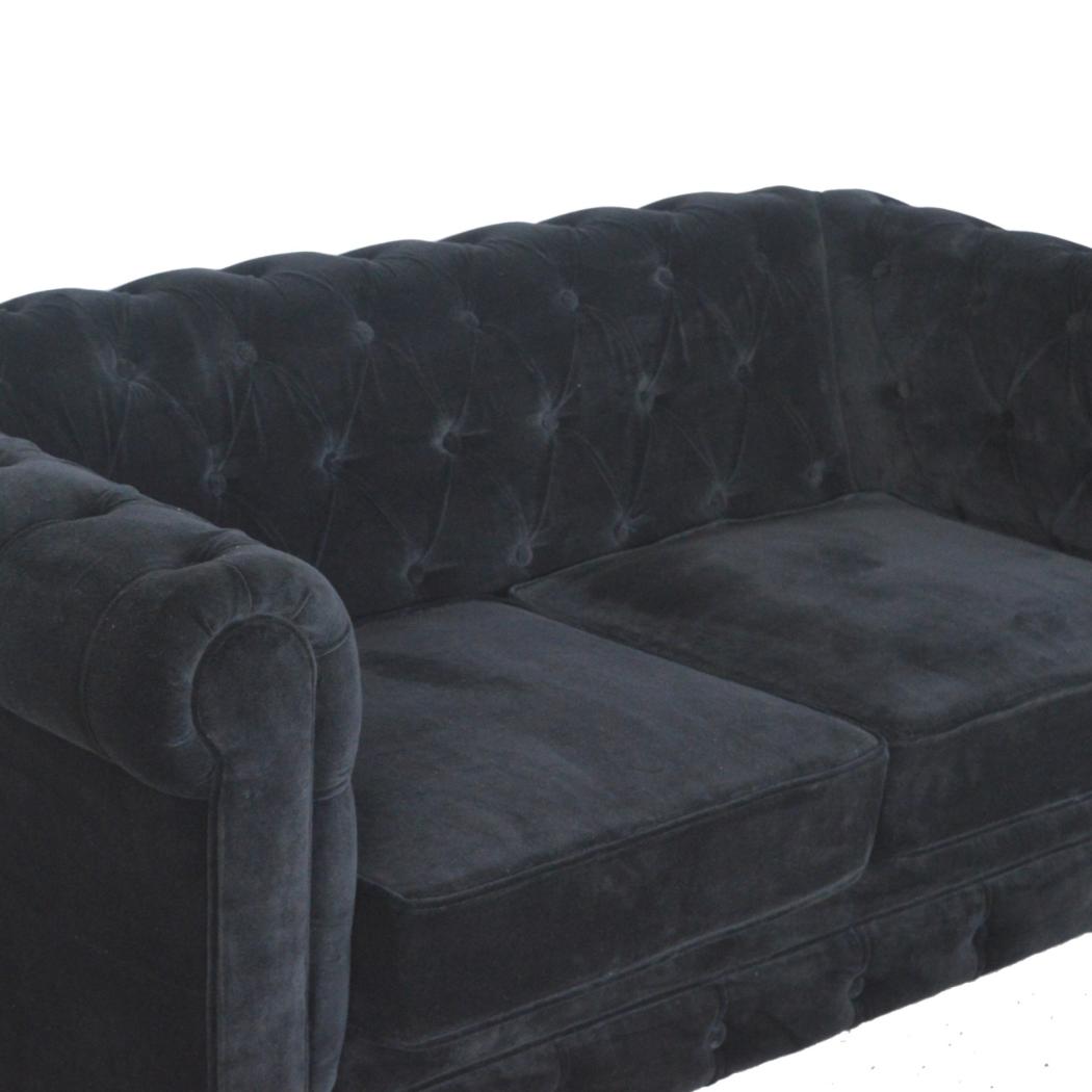 Chesterfield 2 Seater Sofa | Black Cotton Velvet Upholstery | Classic Living Room Furniture
