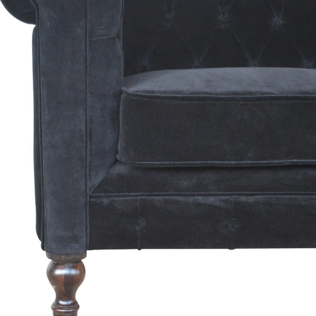 Chesterfield 2 Seater Sofa | Black Cotton Velvet Upholstery | Classic Living Room Furniture