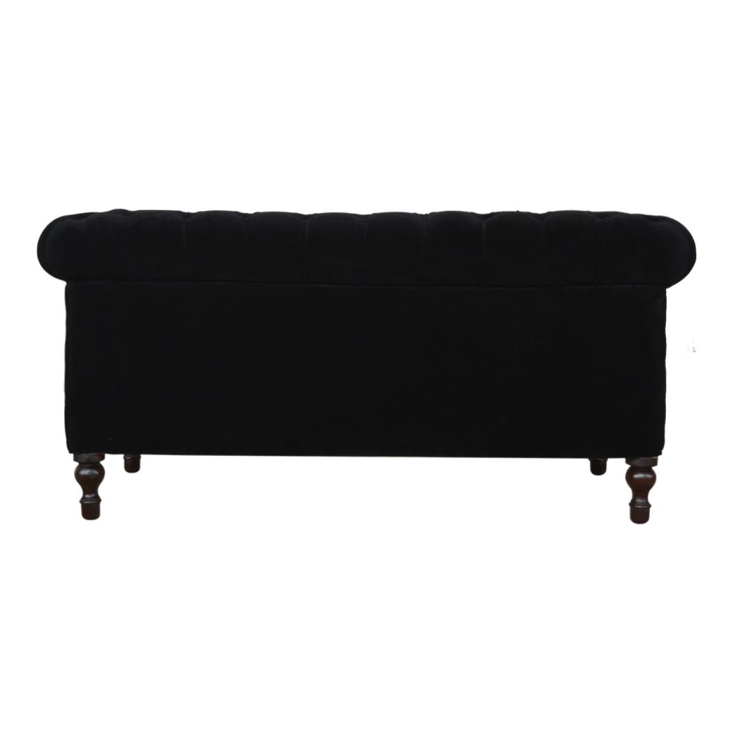 Chesterfield 2 Seater Sofa | Black Cotton Velvet Upholstery | Classic Living Room Furniture