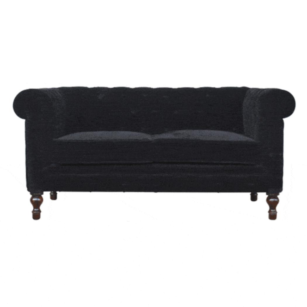 Chesterfield 2 Seater Sofa | Black Cotton Velvet Upholstery | Classic Living Room Furniture