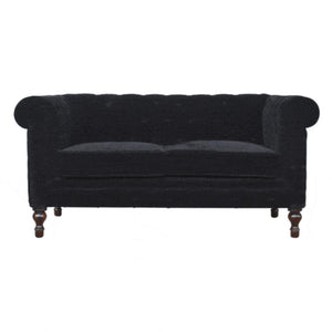 Chesterfield 2 Seater Sofa | Black Cotton Velvet Upholstery | Classic Living Room Furniture