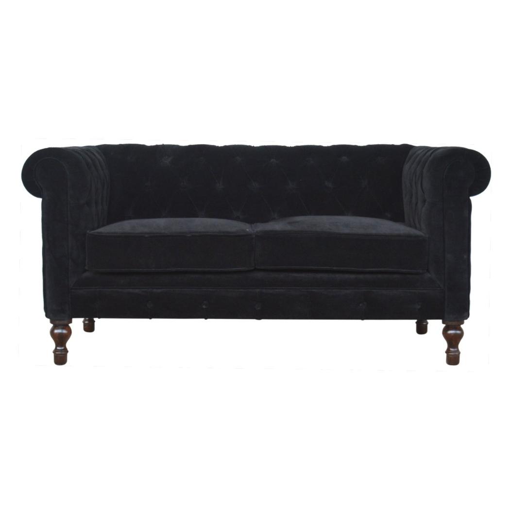 Chesterfield 2 Seater Sofa | Black Cotton Velvet Upholstery | Classic Living Room Furniture