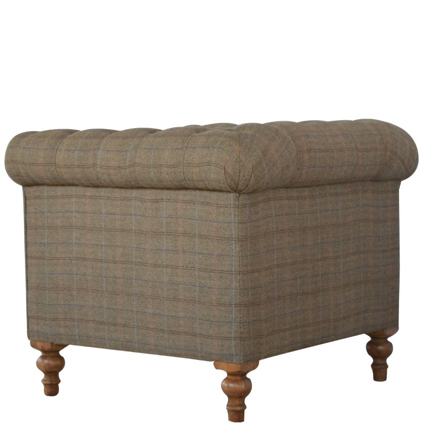 Chesterfield Armchair | Multi Tweed Fabric | Solid Mango Wood Legs | Country Style Lounge Chair