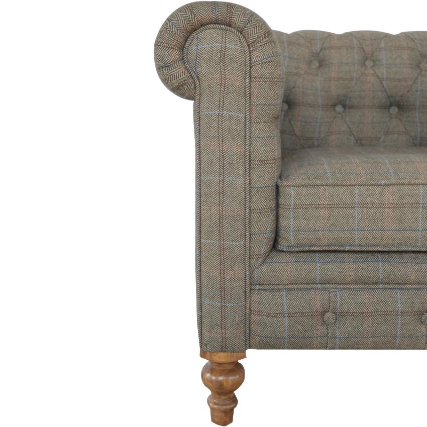 Chesterfield Armchair | Multi Tweed Fabric | Solid Mango Wood Legs | Country Style Lounge Chair