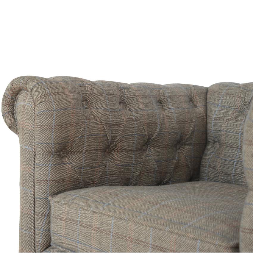 Chesterfield Armchair | Multi Tweed Fabric | Solid Mango Wood Legs | Country Style Lounge Chair