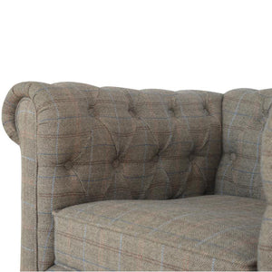 Chesterfield Armchair | Multi Tweed Fabric | Solid Mango Wood Legs | Country Style Lounge Chair
