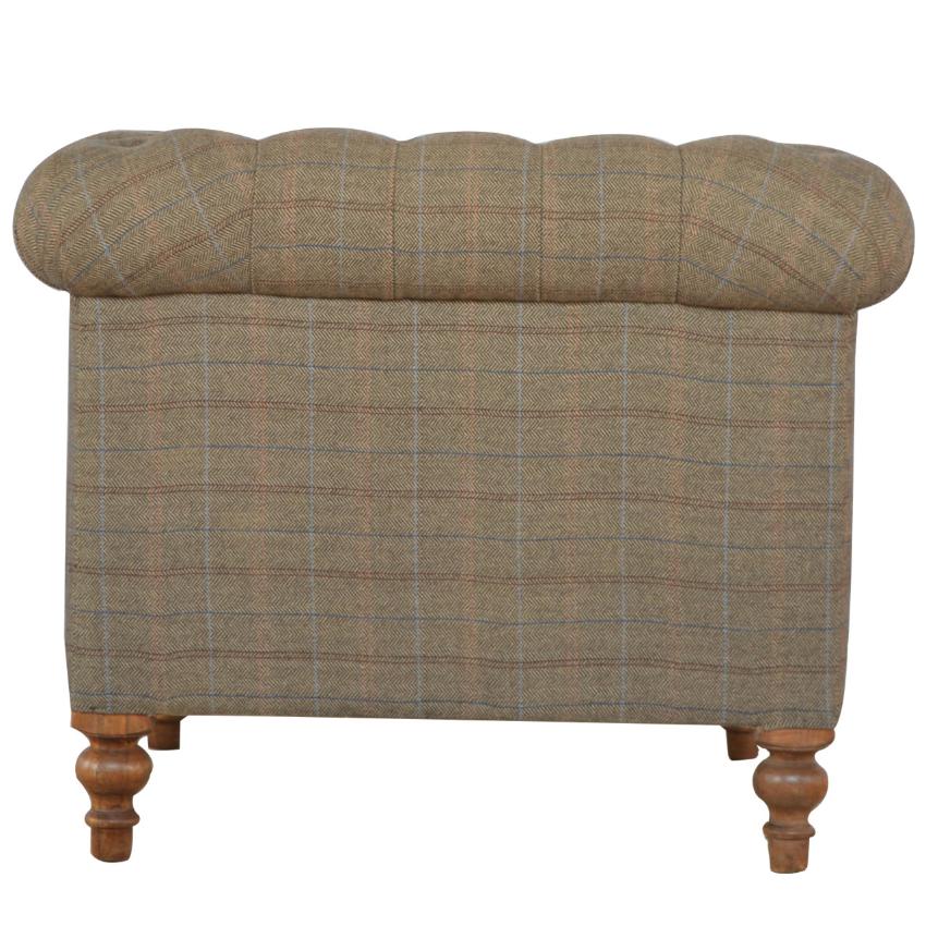 Chesterfield Armchair | Multi Tweed Fabric | Solid Mango Wood Legs | Country Style Lounge Chair