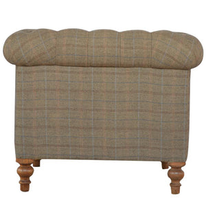 Chesterfield Armchair | Multi Tweed Fabric | Solid Mango Wood Legs | Country Style Lounge Chair
