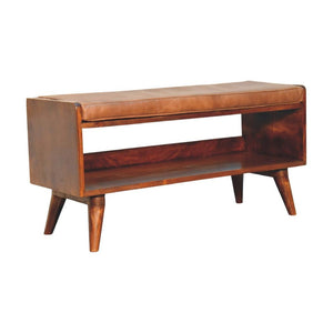 Chestnut Bench with Brown Leather Seatpad | Artisan-Crafted Design