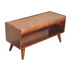 Chestnut Bench with Brown Leather Seatpad | Artisan-Crafted Design
