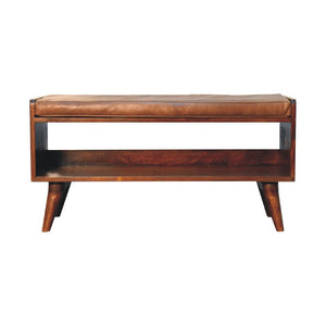 Chestnut Bench with Brown Leather Seatpad | Artisan-Crafted Design