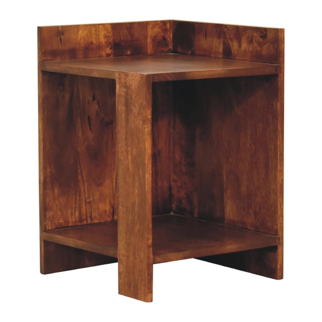Chestnut Box Bedside Table | Solid Mango Wood | Chestnut Finish | Open Shelf Nightstand