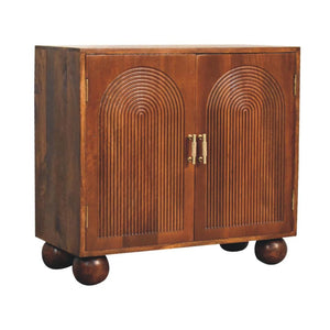 Chestnut Carved Ball Cabinet | Solid Mango Wood | Sculptural Ball Detail