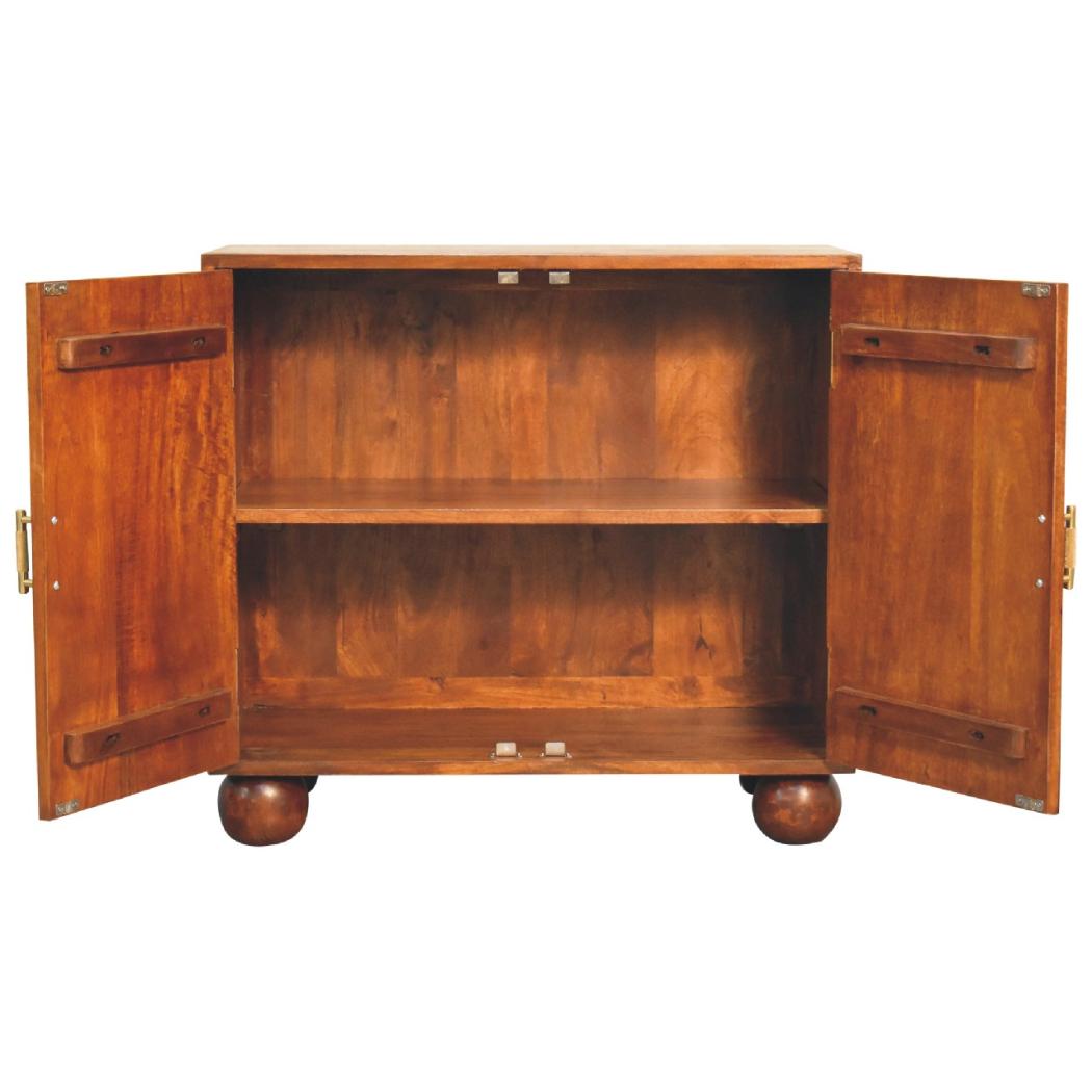 Chestnut Carved Ball Cabinet | Solid Mango Wood | Sculptural Ball Detail