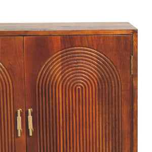 Chestnut Carved Ball Cabinet | Solid Mango Wood | Sculptural Ball Detail