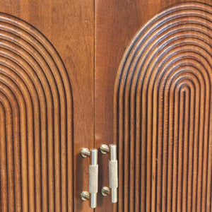 Chestnut Carved Ball Cabinet | Solid Mango Wood | Sculptural Ball Detail